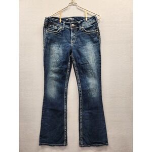 Silver Suki Women's 29×32 Flare Leg Dark Wash Blue Jeans Bootcut Y2K Embroidered